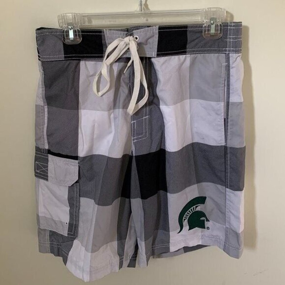 Michigan State Spartans Mens Size Small Swim Trunks Checkered Sparty Logo